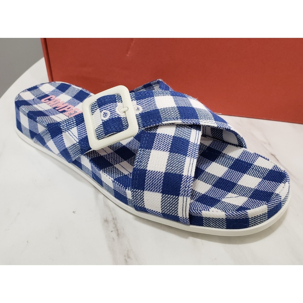 NEW‎ SIZE 9 Camper Atonik Blue White Gingham Slide Sandals K201355-002 EU 39